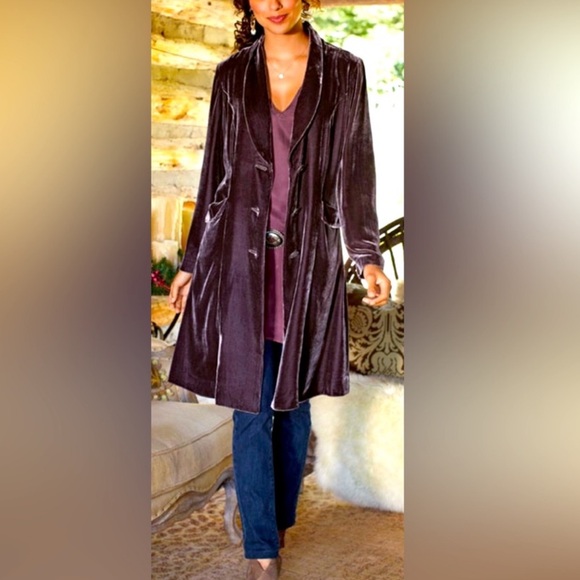 J. Jill Jackets & Blazers - J. Jill Chocolate Brown Velvet Long Jacket Silk Blend